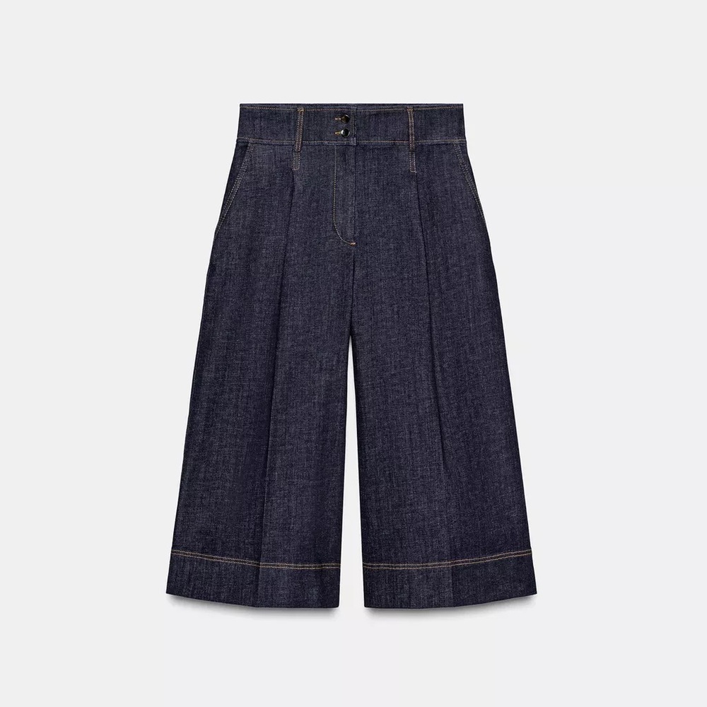 ZARA Dark Indigo Wide-Leg Culotte Pants - Picture 6 of 10